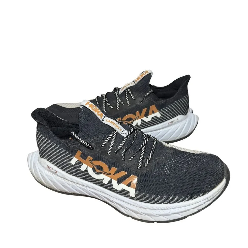 Hoka Men's Black White and Tan Running Shoe - Carbon X 2 Style size 13 D